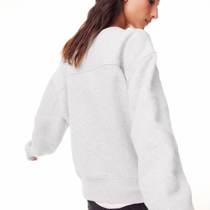 Sweat-shirt côtelé vintage à col rond pour femmes 100% coton Badge personnalisé décoration vêtements d'hiver en gros pour dames - Product Image 3