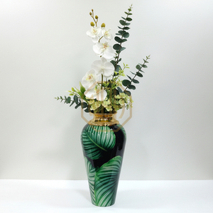 Jarrón de Flores de Esmalte con Diseño Floral Verde de Lujo, Jarrón Decorativo Plateado Hecho a Mano para Decoración del Hogar, Venta al por Mayor Directa de Fábrica - Product Image 1