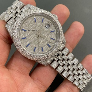 Montre de luxe antique en moissanite glacée, bijoux hip-hop, cadran en verre en acier inoxydable, bracelet 20 mm, double mouvement, écologique, papillon - Product Image 3