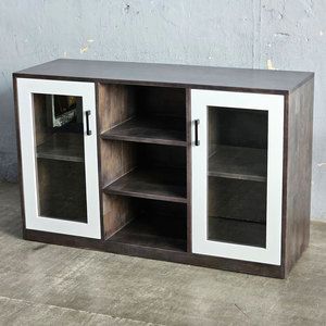Contemporary 120x40x75cm Low Filing Cabinet with Glass Doors Natural Wood THS68062 for Office or Workshop Iron Panel Material - Product Image 6