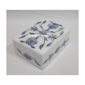 Boîte à bijoux en marbre blanc naturel le plus attrayant, incrustation de nacre bleue, motif floral, utilisée comme cadeau pour des fins commerciales - Product Image 2