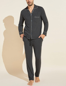 Fabricant de vêtements de nuit en modal personnalisés Ensembles 2 pièces pour hommes Ensemble super confortable à manches longues Vêtements de détente Ensemble de pyjamas en modal pour hommes - Product Image 2