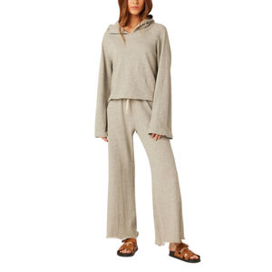 Custom Flared Sweatpants & Hoodie Set Oversize Embroidery Stacked Pants <b>Sweatsuit</b> Baggy Acid Washed Distressed Tracksuit <b>Women</b> - Product Image 1