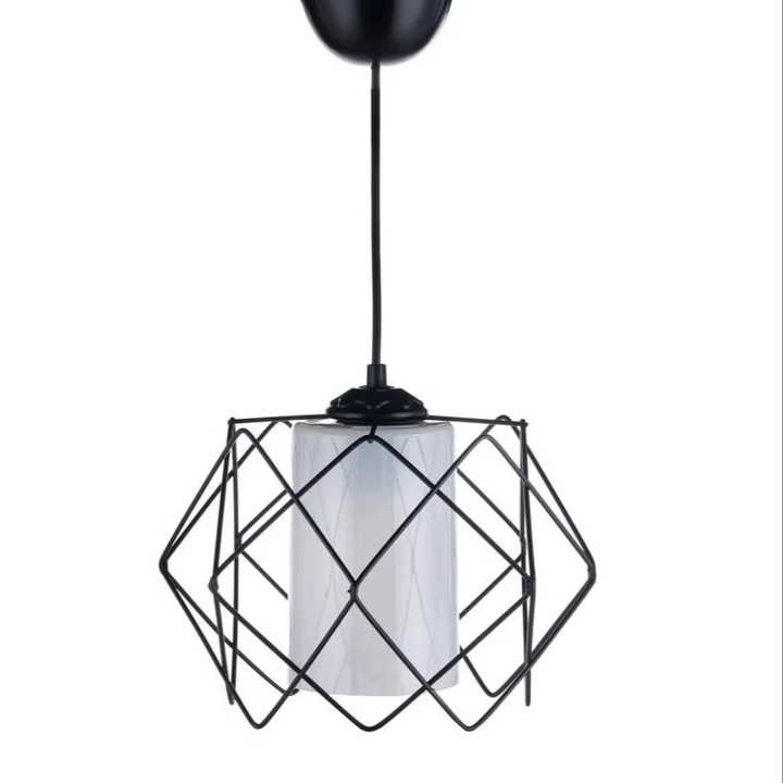 MHK Collection Black Design Multi-Square Chandelier with White Mica Glass