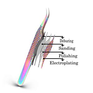 Pince à cils professionnelle incurvée avec grip diamanté et motif, précision et durabilité pour extensions de cils classiques et volume - Product Image 1