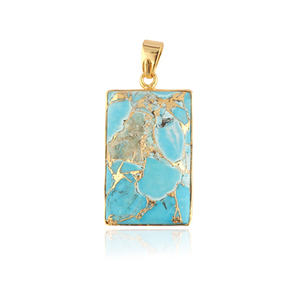 Colgante de cobre chapado en oro turquesa con estilo, joyería hecha a mano - Product Image 1