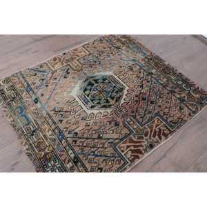 Turkish Vintage Small Rug 2.8x3.3 ft, <b>Brown</b> Floral Rug <b>Wool</b> - Product Image 3