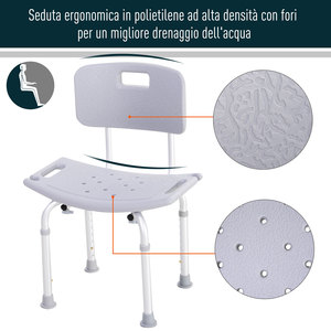 HOMCOM Silla de Ducha para Baño en Aluminio y Plástico Altura Ajustable 8 Niveles 71-88cm Pies Antideslizantes - Product Image 6