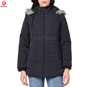 Veste parka d'hiver à fermeture éclair pour femmes chaude et confortable avec col en fourrure de renard à capuche robuste et léger rempli de coton grande taille disponible - Product Image 6