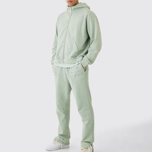 Chándales de Invierno 100% Algodón con Cierre, Color Sólido, Estilo Deportivo Urbano, Transpirable, con Capucha y Cuello, Lavado Ácido - Product Image 6