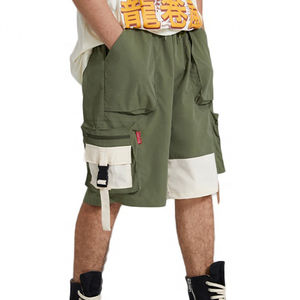 Pantalones cortos de trabajo informales transpirables ligeros de secado rápido para hombre, cintura media, cierre de cintura elástica con patrón sólido, tejido de lona - Product Image 2