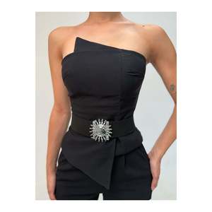Elastic Women's Belt with <b>Silver</b> Buckle, <b>Jacket</b> Belt, Shirt Belt, Dress Belt - Black-<b>Silver</b> - Product Image 3
