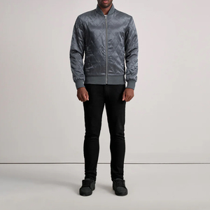Blouson bomber matelassé gris unisexe avec fermeture éclair, col montant, style vintage d'hiver - Product Image 5