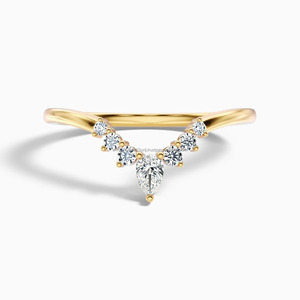 Anillo de compromiso y aniversario minimalista para mujer con diamante cultivado en laboratorio de corte pera de 0.13 ct, banda de oro macizo de 14K de 2 mm - Product Image 2