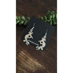 Kingman Turquoise & Sterling <b>Silver</b> Dangle <b>Earrings</b> Navajo Made Animal Shaped Drop <b>Earrings</b> - Product Image 2