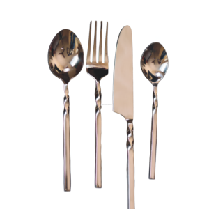 Customized Logo <b>Set</b> of 4 <b>Flatware</b> Unique Stainless Steel with Bronze Twisted Handle Design Luxury Modern Party <b>Flatware</b> <b>Set</b> - Product Image 5