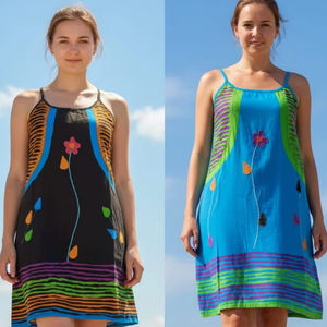 Women's XL Casual Bohemian Maxi <b>Dress</b> Stylish Rayon Hosiery Lace Button Pattern Embroidery Tassel Crystal Long <b>Sleeves</b> <b>Summer</b> - Product Image 1