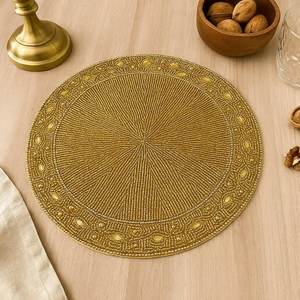 Mantel Individual con cuentas, cargador redondo hecho a mano para comedor de lujo y decoración de vacaciones, pieza única hecha a mano con cuentas, mantel, inauguración de la casa - Product Image 1