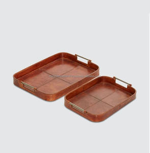 Plateau de rangement en cuir acier inoxydable ménage bureau fruits collation après-midi plateau de thé hôtel restaurant service plateau de décoration - Product Image 4