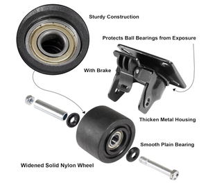 Huarui 2 Zoll Langlebige Nylon-Rollen mit Niedrigem Schwerpunkt, Schwarz, Extra Breite, mit Bremsplatte, Schwenkbare Laufrollen - Product Image 2