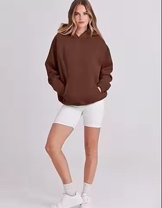 Venta al por mayor de sudaderas con capucha de las mujeres personalizadas hombro caído moda ropa casual de gran tamaño de color sólido suave y cómodo sudaderas con capucha de las mujeres - Product Image 2