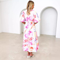 Robe Maxi d'été pour femmes nouveauté imprimé fleuri manches bouffantes robe Maxi trapèze robe élégante vêtements pour dames en gros