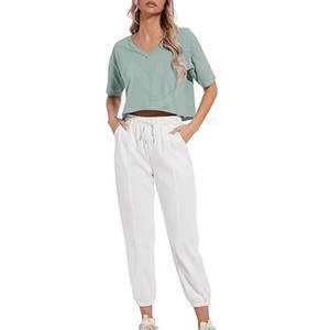 Top corto con cuello en V para mujer de calidad superior, ligero y duradero, 100% algodón para ropa informal de verano - Product Image 5