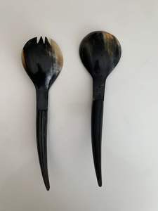 Outils à salade en corne de qualité supérieure Serveur à salade en corne naturelle et cuillère de service Couverts en agate Vaisselle Vaisselle Ensemble de couverts - Product Image 6