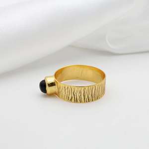 Gothic Black Onyx Brass Ring 18k Gold Plated Minimalist Textured Band Wholesale Ring For women - Product Image 3