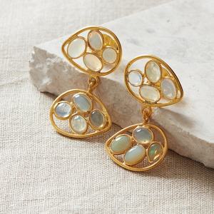 Nouvelles boucles d'oreilles pendantes doubles en opale naturelle plaquées or 18 carats en argent sterling 925 de style vintage pour mariage, bijoux fins - Product Image 3