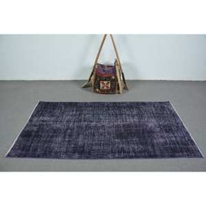 Tapis Turc Vintage Moderne Violet 3.6X6.9 pieds Grand Rectangle Patchwork Tapis de Salon en Laine avec Support en Latex - Product Image 3