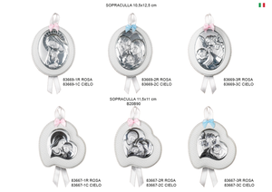 Plaque religieuse estampillée en forme de cœur, plaquée argent, avec ruban à pois bleus, ornement de Noël - Product Image 4
