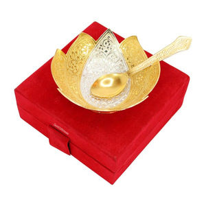 ชามเสิร์ฟดอกบัวชุบทองเงินขนาด4นิ้วคุณภาพระดับพรีเมี่ยมชามทองเหลืองสำหรับเป็นของขวัญของขวัญคืนสำหรับพิธีขึ้นบ้านใหม่ - Product Image 1