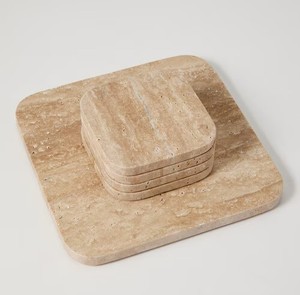 Ensemble de dessous-de-verre en pierre de travertin naturelle carrée, résistant à la chaleur, design minimaliste, protège les tables de café, de salle à manger et de bureau - Product Image 5