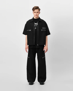 Camisa de Trabajo con Cierre de Cremallera VARLDENS |   Camiseta de Manga Corta Unisex Color Negro Obsidiana Otoñal con Cierre Frontal Completo, Moderna, Antiarrugas y de Secado Rápido - Product Image 4