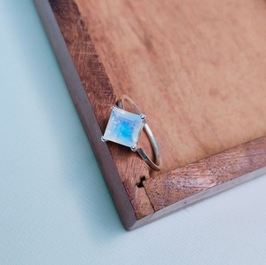 Classic 925 Sterling Silver Rhodium Plated Fine Handmade Engagement <b>Ring</b> Rainbow Blue Moonstone Zircon <b>Indian</b> Unisex Jewelry - Product Image 3