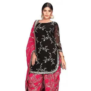 Festivals and special occasioned special designer heavy embroidered top and heavy machine zari worked sharara