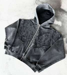 Sudadera con Capucha Extra Grande y Elegante para Hombre Cotom, Estilo Unisex, Lavado Ácido, Estampado y Bordado, Cierre de Cremallera, Estilo Urbano para Otoño - Product Image 1