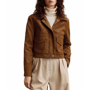 Blouson moto homme 2026 en PU marron, zippé, à col, imperméable, réversible, service OEM, poches extérieures avant - Product Image 1