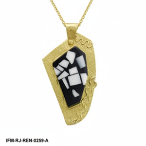 Collares de Moda con Colgante Geométrico Hecho a Mano en Latón con Cadena de Eslabones, Incrustaciones de Mosaico en Blanco y Negro, Joyería para Fiestas - Product Image 2