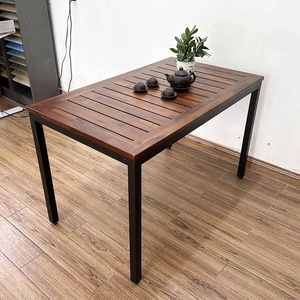 Rustic Acacia Wood Garden <b>Table</b> with Powder-Coated Iron Legs for Courtyard Use - Product Image 2