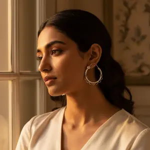 Boucles d'oreilles créoles en argent sterling 925 pour femmes, tendance, à porter au quotidien, motifs religieux lune/étoile, plaqué rhodium, or 18 carats, diamant, perle - Product Image 3