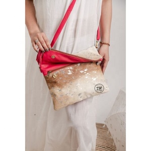 LW Genuine Leather Folding Clutch Animal Print Colored Sling <b>Bag</b> with Zipper Closure and Pearl Decoration Fashion <b>Accessory</b> - Product Image 1