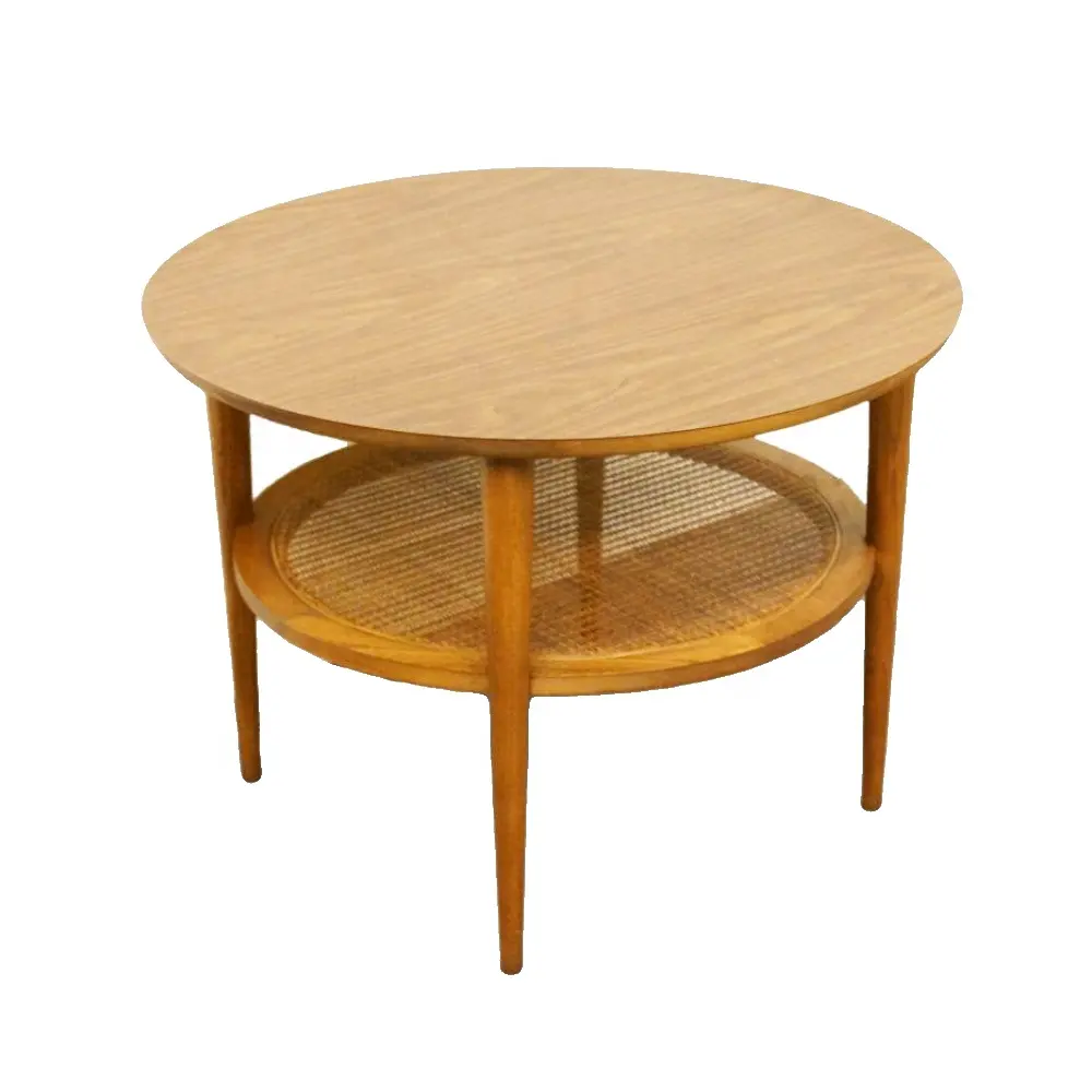 Meja kopi bundar abad dengan desain sederhana dan kayu jati kuat untuk furnitur ruang tamu di rumah