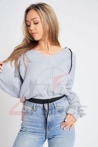 Women's Custom Logo Pullover <b>Crop</b> Top Hoodie Cotton Fleece with Puff Print <b>Long</b> <b>Sleeve</b> and Hooded Collar for Winter - Product Image 5