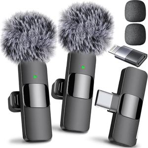 ไมโครโฟนไร้สาย Mini Mic Pro (รุ่นล่าสุด) แบบหนีบปกเสื้อ สำหรับ iPhone iPad Android ชุด 2 ชิ้น แบตเตอรี่แบบชาร์จได้ สำหรับถ่ายวิดีโอ - Product Image 1