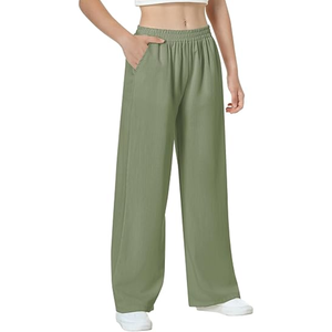 Women's Customized Eco-Friendly Canvas Winter Flat Front <b>Drawstring</b> Casual High Waist Jogger <b>Trouser</b> with Pocket Design - Product Image 3