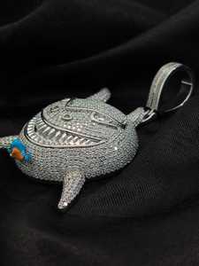 Lujo 3D Iced Out Round Brilliant Cut Channel Set IVVS Moissanite Hip Hop Fish Custom Logo Animal Pendant 925 Silver Unisex - Product Image 4