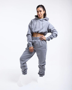 ชุดกีฬาสองชิ้นมีฮู้ดและกางเกงวิ่งดีไซน์ไหล่ปล่อยสำหรับผู้หญิงชุดกีฬาออกแบบได้ตามต้องการ - Product Image 2