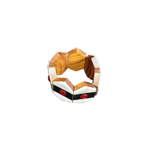 Wood and White Resin Inlay <b>Bracelet</b> Hexagonal Block Design with Red <b>Crystal</b> Accents Ethnic Jewelry <b>For</b> Gifting & Accessories - Product Image 5
